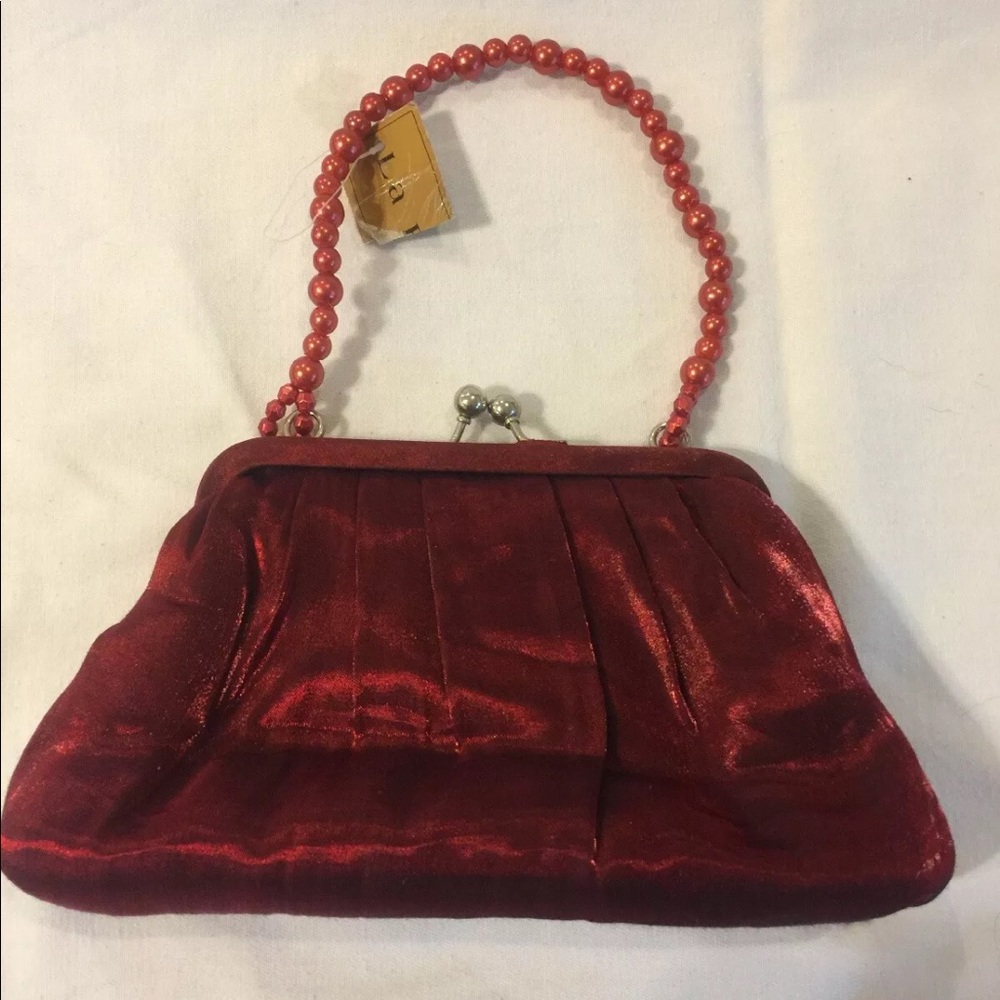 Vtg La Regale Red Clutch Purse Bead Strap w/Tag